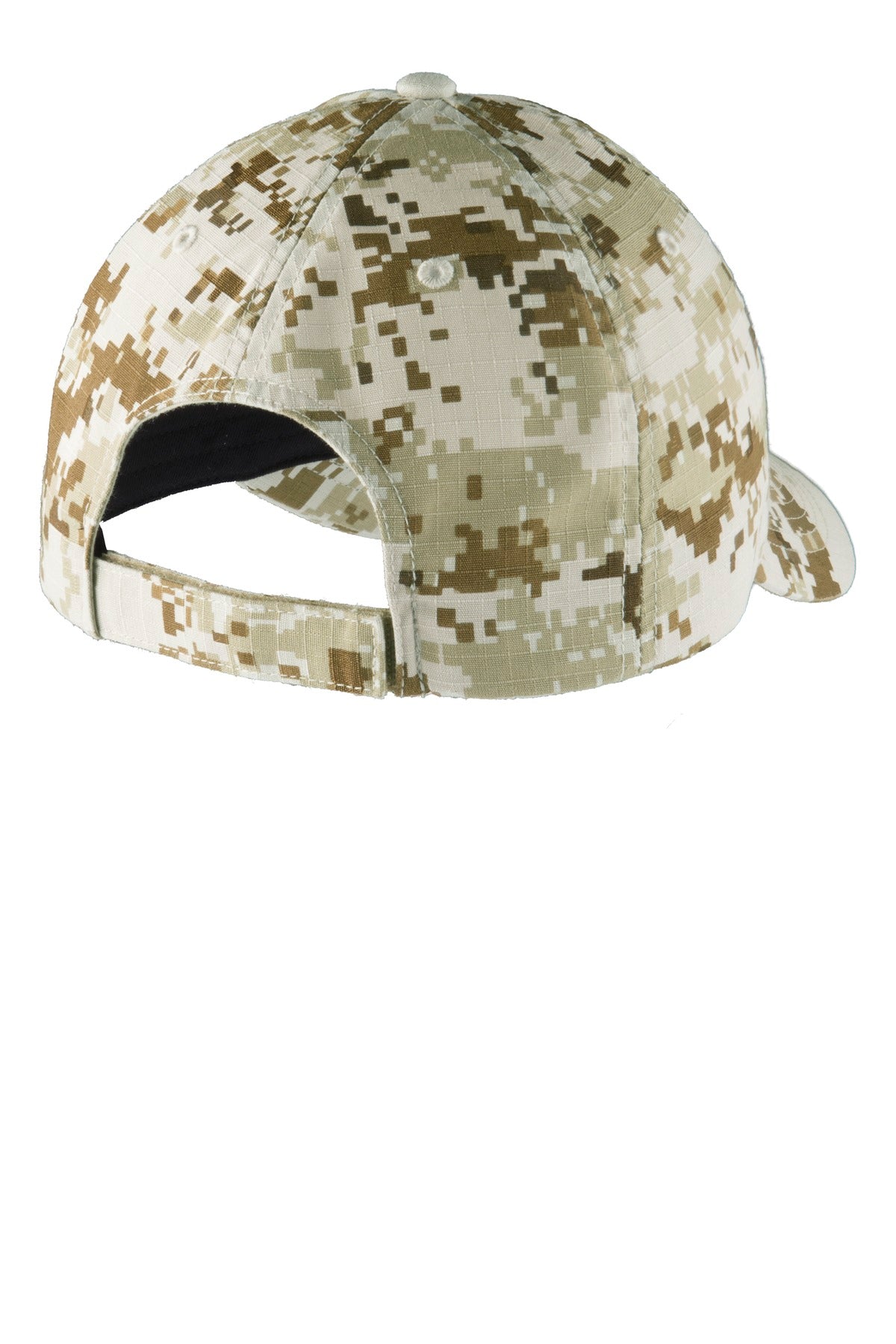 Rear View of Sand Camo Port Authority Digital Ripstop Camouflage Cap. C925 plain