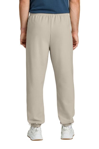 Rear View of Sand Gildan Heavy Blend Sweatpant. 18200 plain