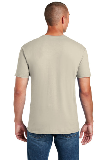 Rear View of Sand Gildan Softstyle T-Shirt. 64000 plain