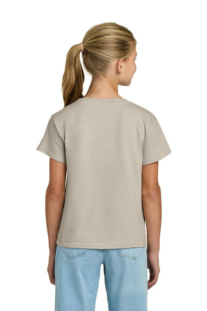 Rear View of Sand Gildan Youth Light Cotton Tee 3000B plain