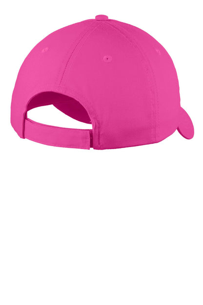 Rear View of Sangria Port Authority Six-Panel Unstructured Twill Cap. C914 plain