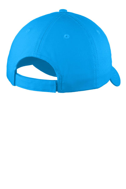Rear View of Sapphire Port Authority Youth Six-Panel Unstructured Twill Cap. YC914 plain