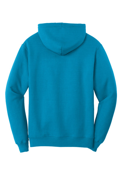 Rear View of Sapphire Port & Co Core Fleece Pullover Hooded Sweatshirt. PC78H