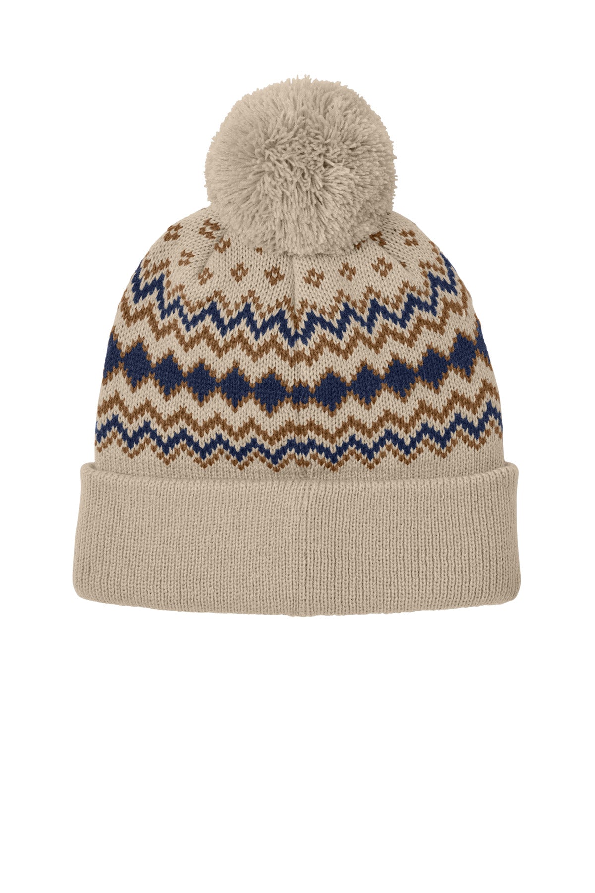 Rear View of Sa/TN/DcBr Port Authority Alpine Pom Beanie C991 plain