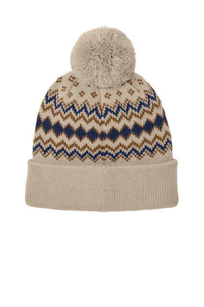 Rear View of Sa/TN/DcBr Port Authority Alpine Pom Beanie C991 plain