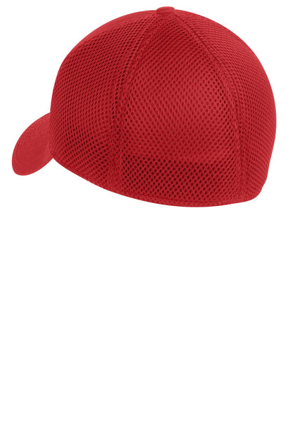 Rear View of Scarlet Rd/Red New Era - Stretch Mesh Cap. NE1020 plain
