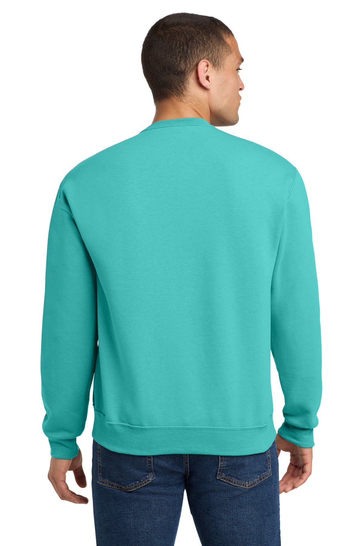 Rear View of ScubaBlue Jerzees - NuBlend Crewneck Sweatshirt. 562M plain