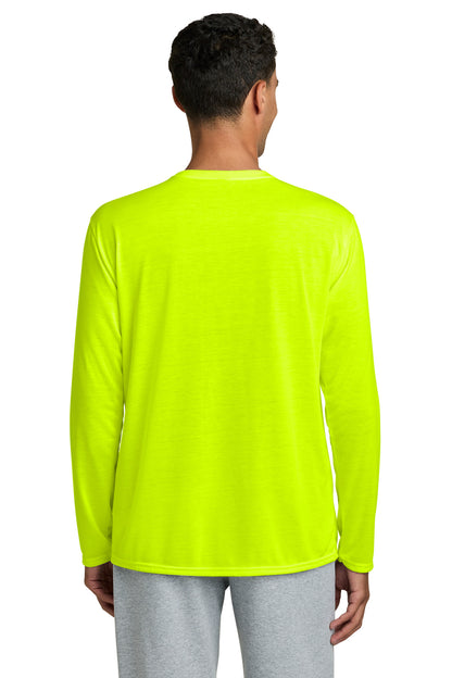 Rear View of SftyGrn Gildan Performance Long Sleeve T-Shirt. 42400 plain