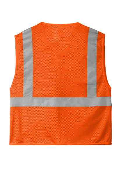 Rear View of SftyOrg CornerStone ANSI 107 Class 2 Economy Mesh Zippered Vest. CSV101 plain