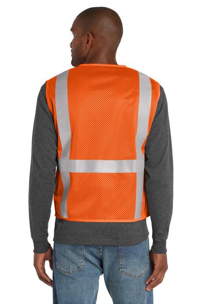Rear View of SftyOrg CornerStone ANSI 107 Class 2 Mesh Six-Pocket Zippered Vest. CSV104 plain