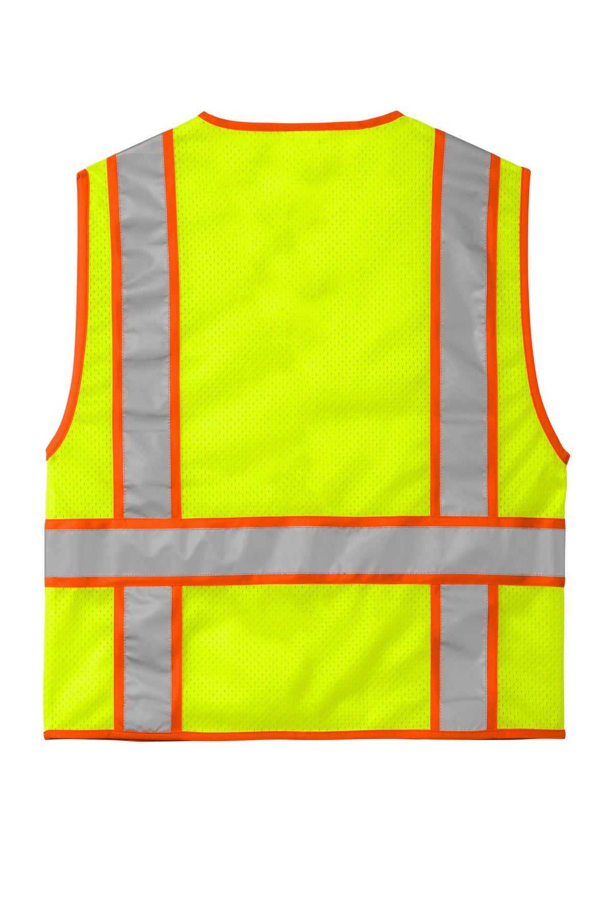 Rear View of SftyYellow CornerStone ANSI 107 Class 2 Mesh Zippered Two-Tone Vest. CSV103 plain