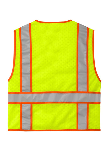 Rear View of SftyYellow CornerStone ANSI 107 Class 2 Mesh Zippered Two-Tone Vest. CSV103 plain
