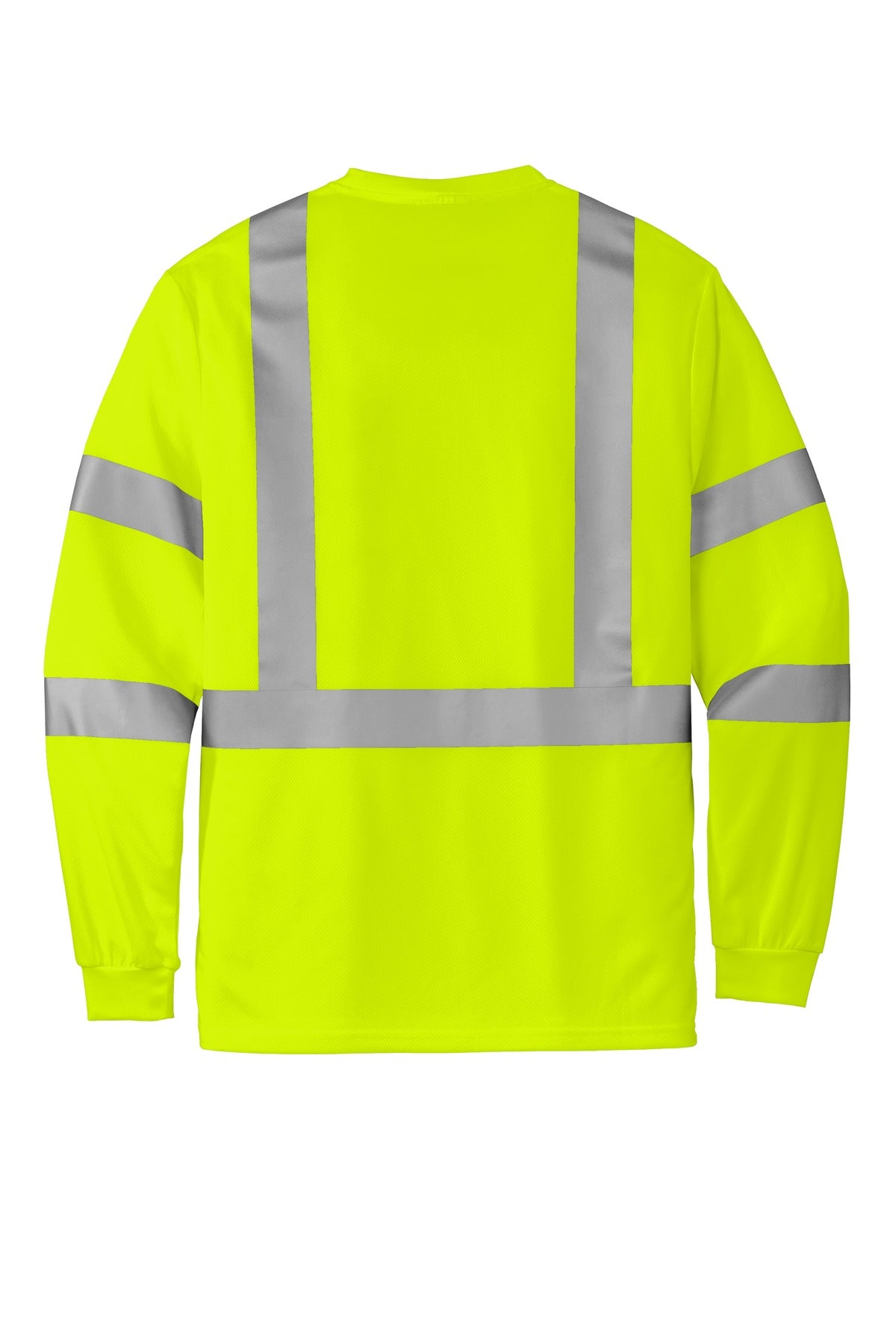 Rear View of SftyYellow CornerStone ANSI 107 Class 3 Mesh Long Sleeve Tee. CS203 plain