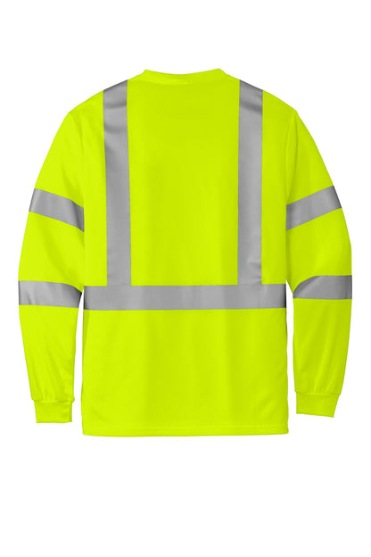 Rear View of SftyYellow CornerStone ANSI 107 Class 3 Mesh Long Sleeve Tee. CS203 plain