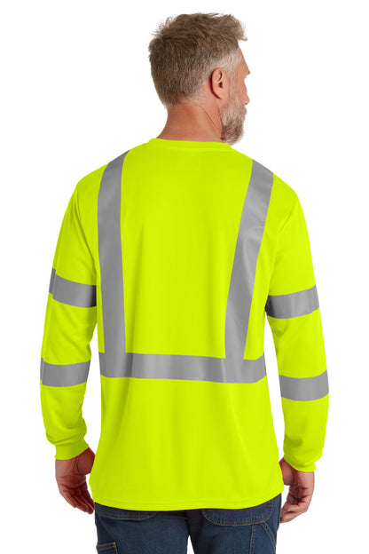 Rear View of SftyYellow CornerStone ANSI 107 Class 3 Mesh Long Sleeve Tee. CS203 plain