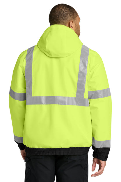 Rear View of SftyYellow CornerStone ANSI 107 Class 3 Waterproof Insulated Ripstop Bomber Jacket CSJ501 plain
