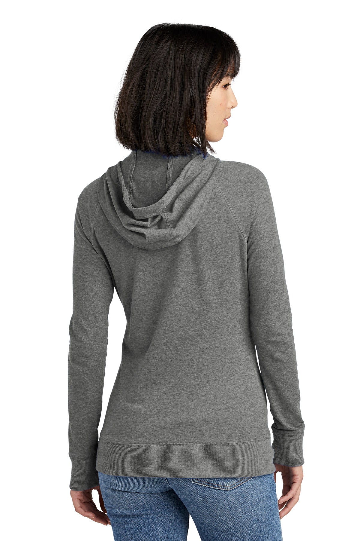 Rear View of Shadow Grey He New Era Women's Sueded Cotton Blend Full-Zip Hoodie. LNEA122 plain