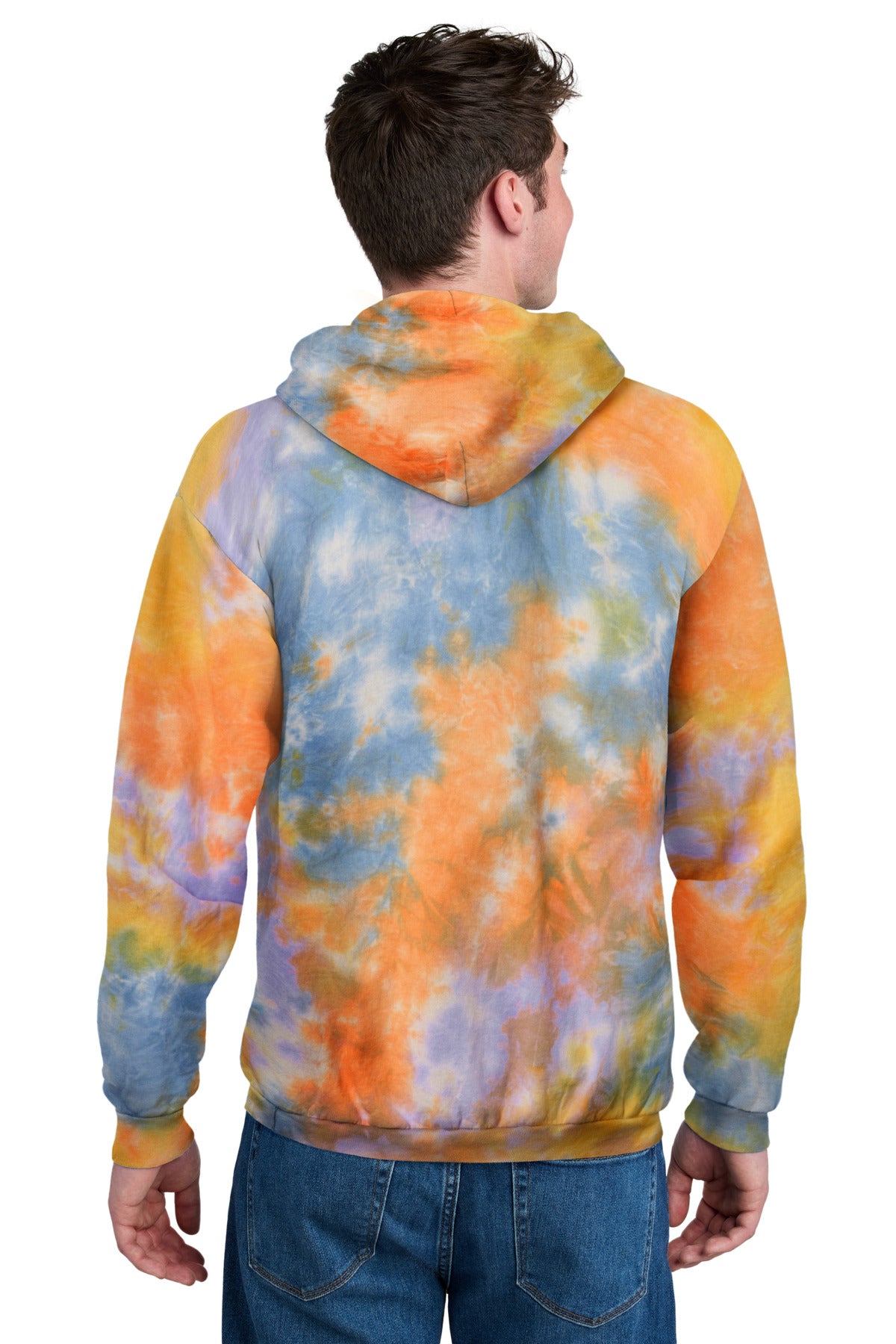 Rear View of ShbtCbrst Port & Co Crystal Tie-Dye Pullover Hoodie PC144 plain