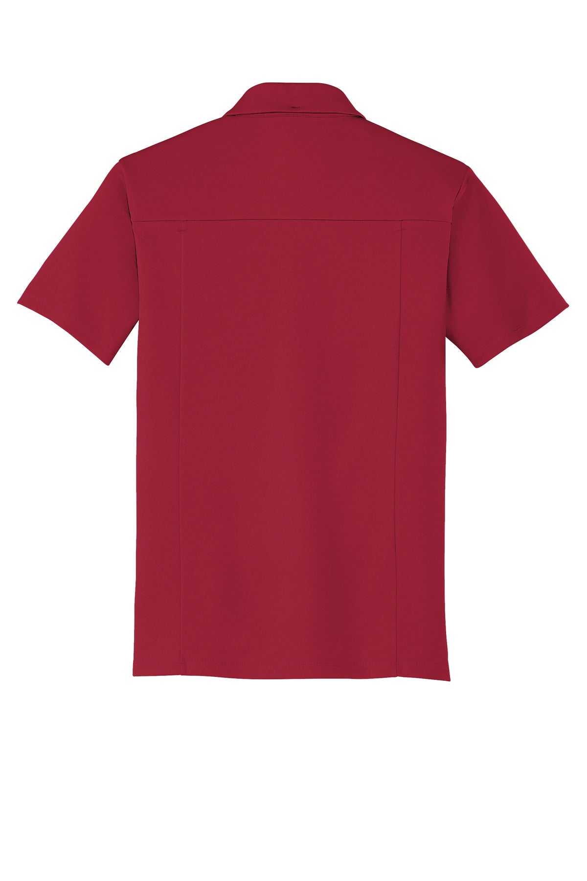 Rear View of Signal Red OGIO Framework Polo. OG125 plain