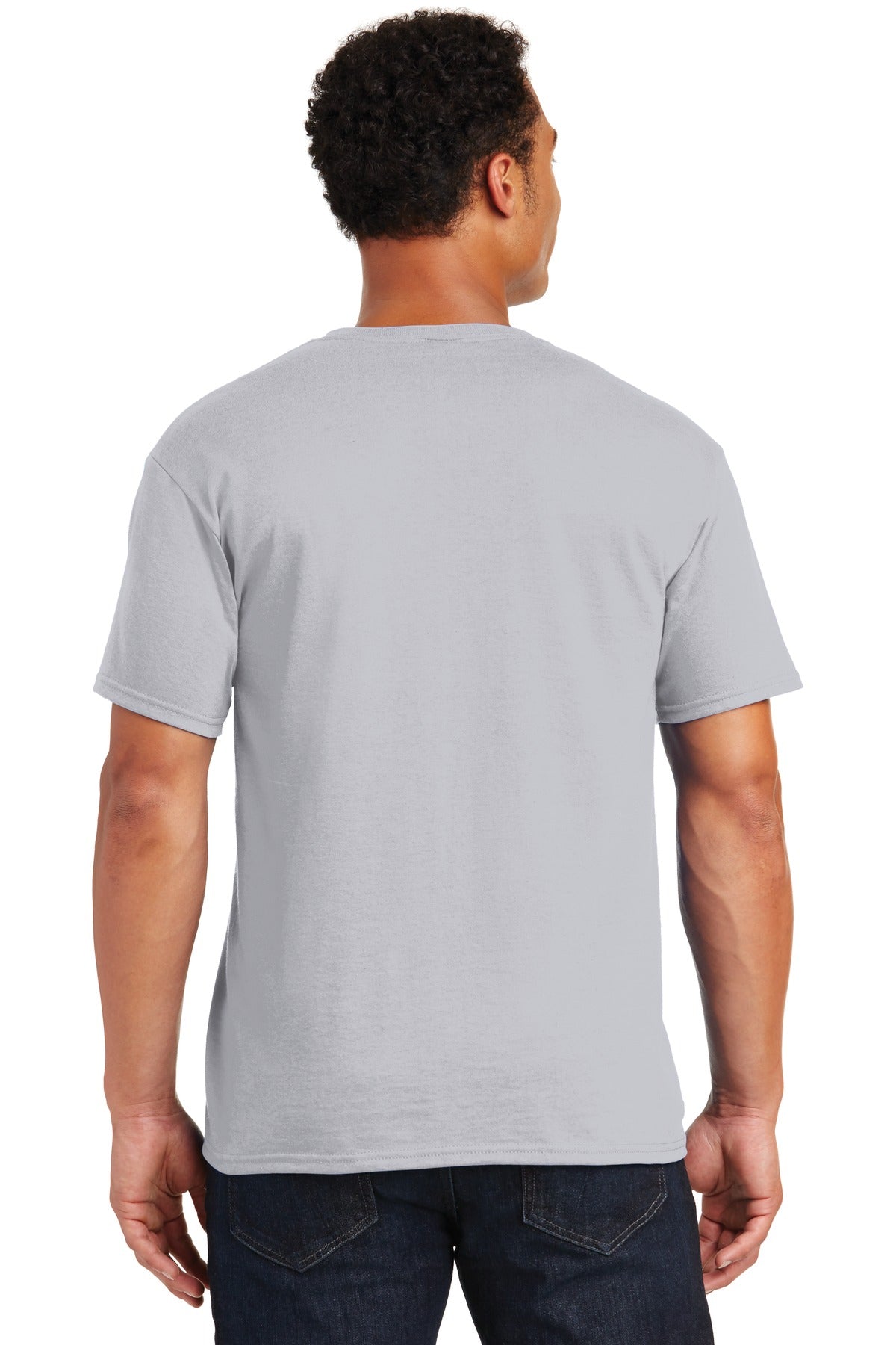 Rear View of Silver Jerzees - Dri-Power 50/50 Cotton/Poly T-Shirt. 29M plain