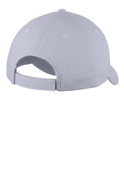 Rear View of Silver Port Authority Youth Six-Panel Unstructured Twill Cap. YC914 plain