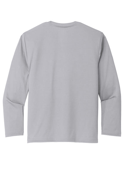 Rear View of Silver Port & Co Youth Long Sleeve Performance Tee PC380YLS plain