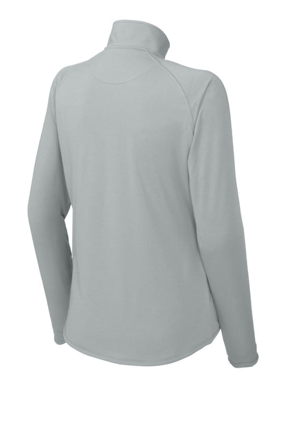 Rear View of Silver Sport-Tek Women's Sport-Wick Stretch 1/4-Zip Pullover. LST850