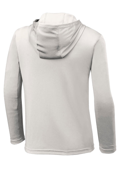 Rear View of Silver Sport-Tek Youth PosiCharge Competitor Hooded Pullover. YST358 plain