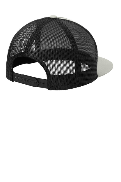 Rear View of Silver/Blk Sport-Tek YP Classics 5-Panel Classic Trucker Mesh Back Cap. STC38 plain