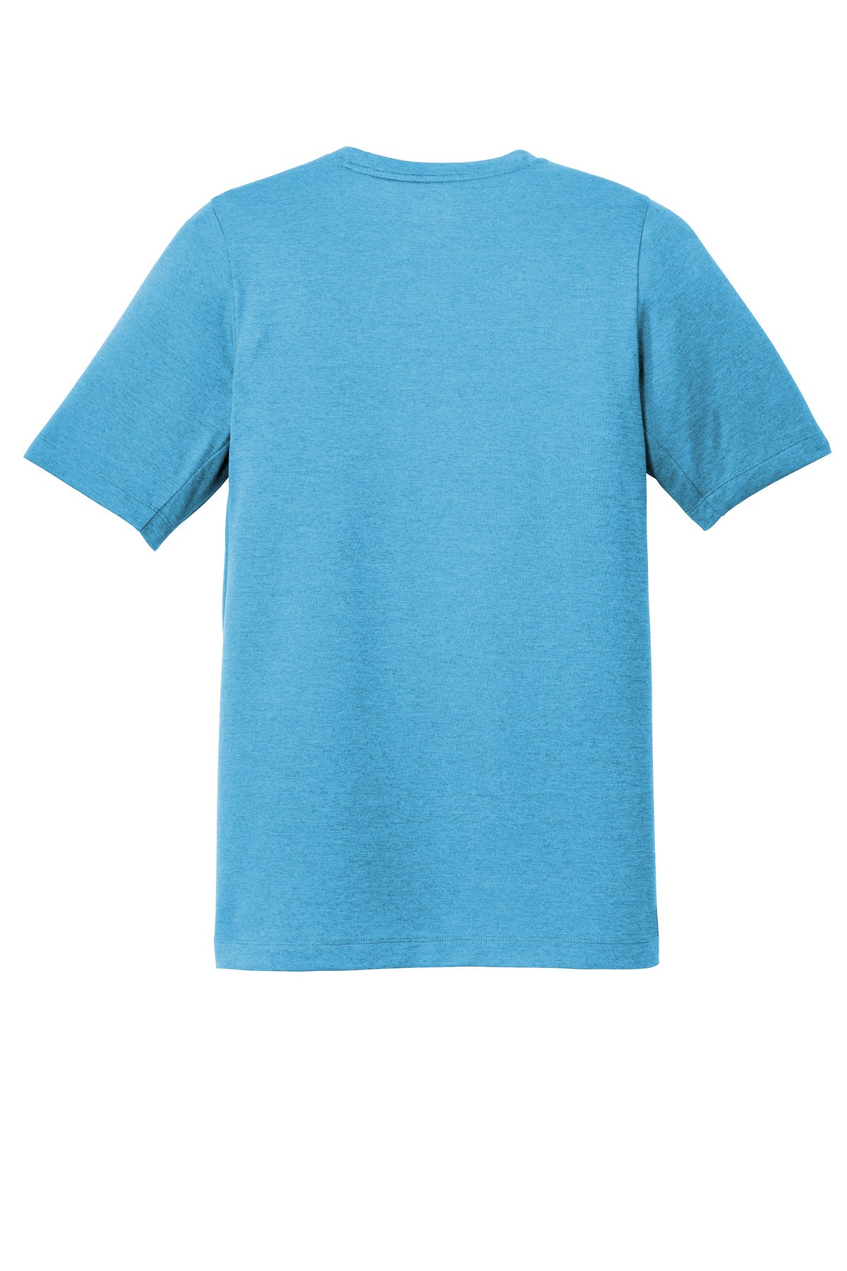 Rear View of Sky Blue New Era Series Performance Crew Tee. NEA200 plain