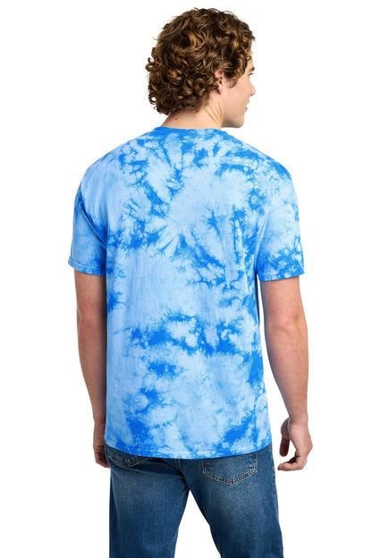 Rear View of Sky Blue Port & Co Crystal Tie-Dye Tee PC145 plain