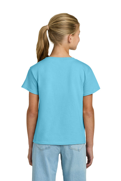 Rear View of Sky Gildan Youth Light Cotton Tee 3000B plain