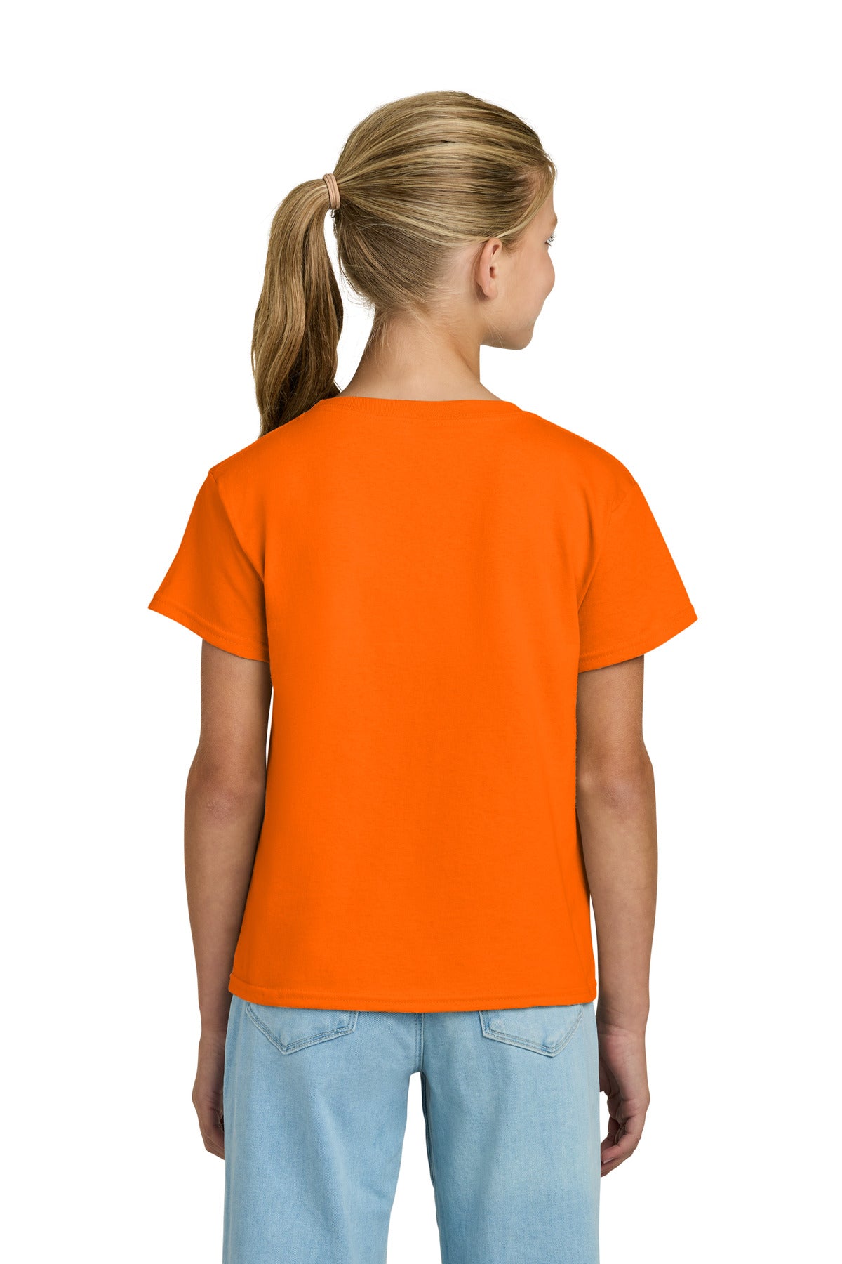 Rear View of SOrange Gildan Youth Light Cotton Tee 3000B plain