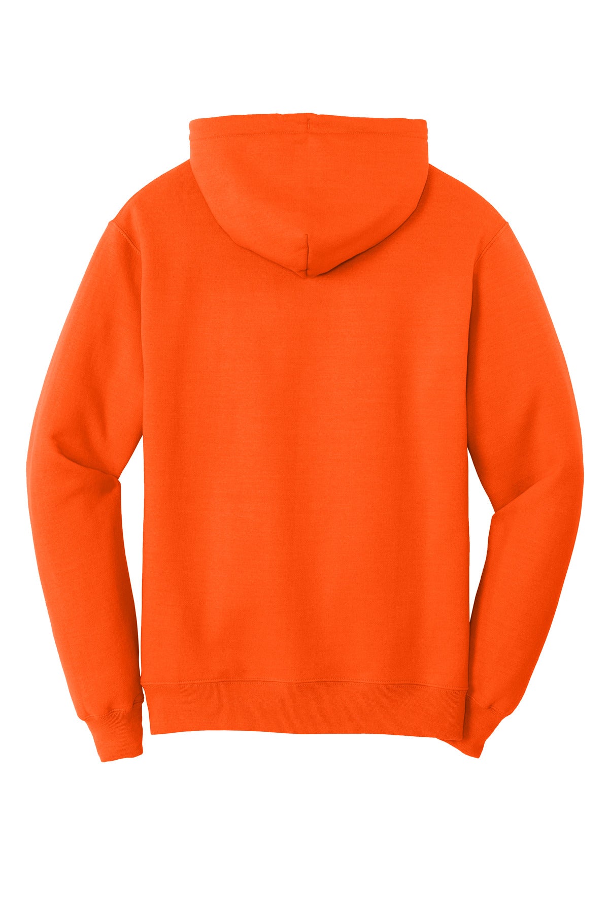 Rear View of SOrange Port & Co Core Fleece Pullover Hooded Sweatshirt. PC78H