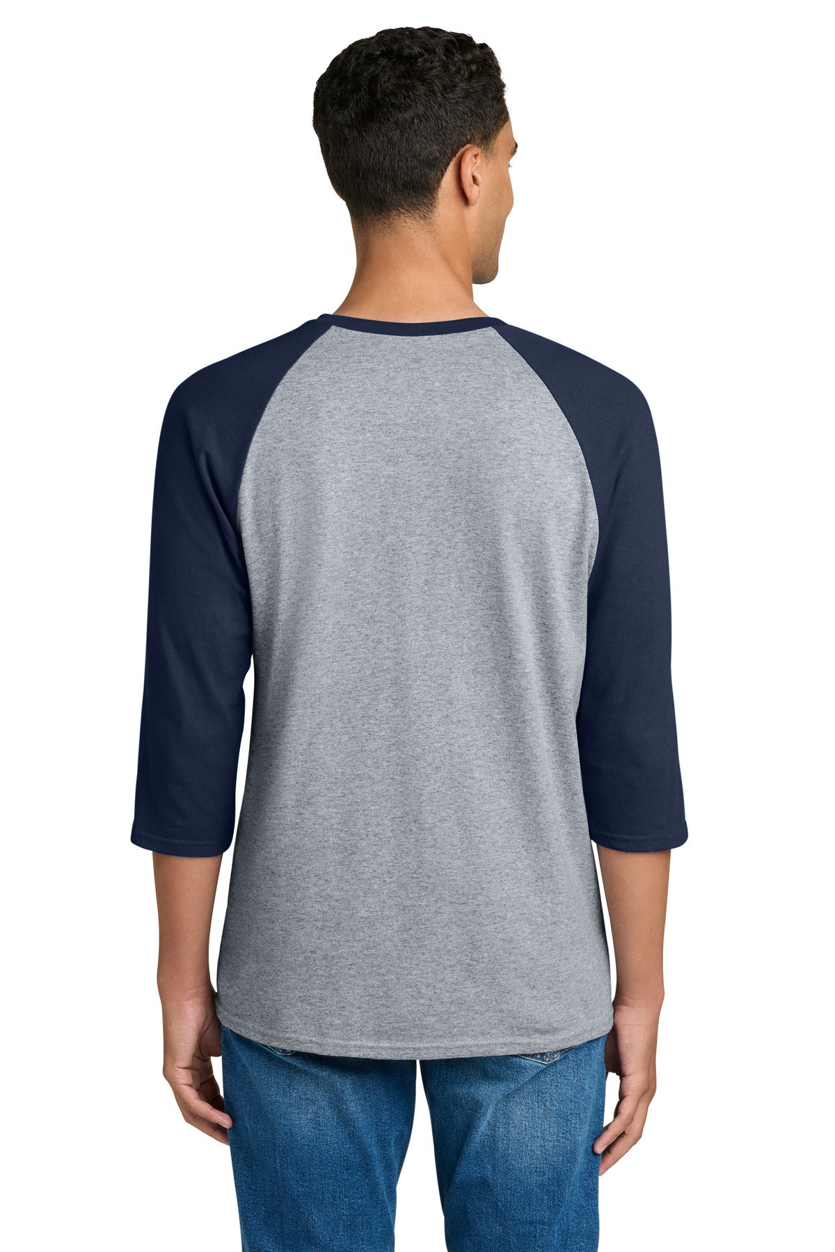 Rear View of SpGTrimNvy Gildan Heavy Cotton 3/4-Sleeve Raglan T-Shirt. 5700 plain