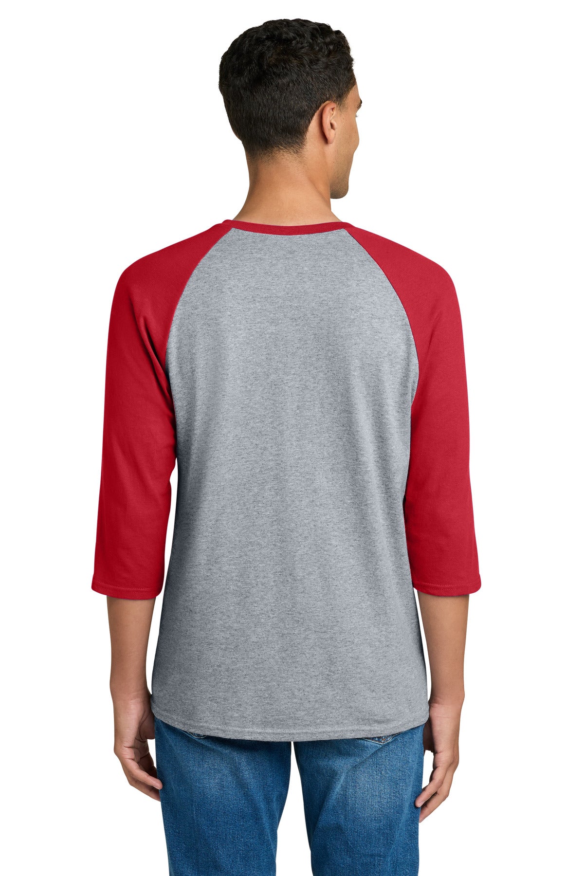 Rear View of SpGTrimRed Gildan Heavy Cotton 3/4-Sleeve Raglan T-Shirt. 5700 plain