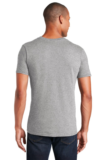 Rear View of Sport Grey Gildan Softstyle V-Neck T-Shirt. 64V00 plain