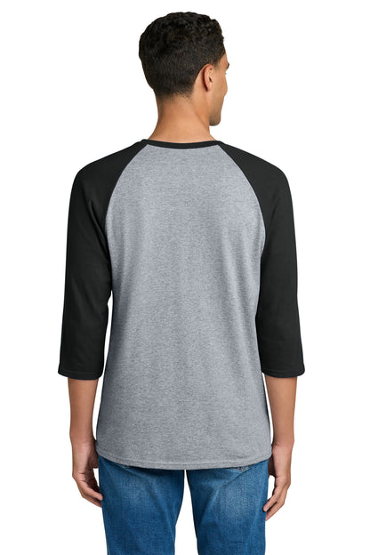 Rear View of Sport Grey/Blk Gildan Heavy Cotton 3/4-Sleeve Raglan T-Shirt. 5700 plain