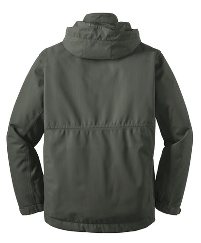 Rear View of Spruce Green Port Authority Herringbone 3-in-1 Parka. J302 plain