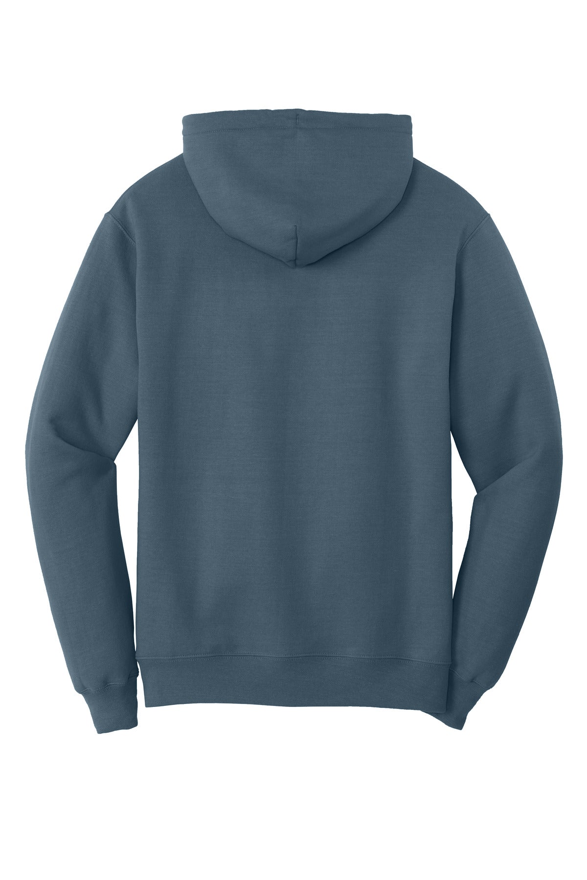 Rear View of Steel Blue Port & Co Core Fleece Pullover Hooded Sweatshirt. PC78H
