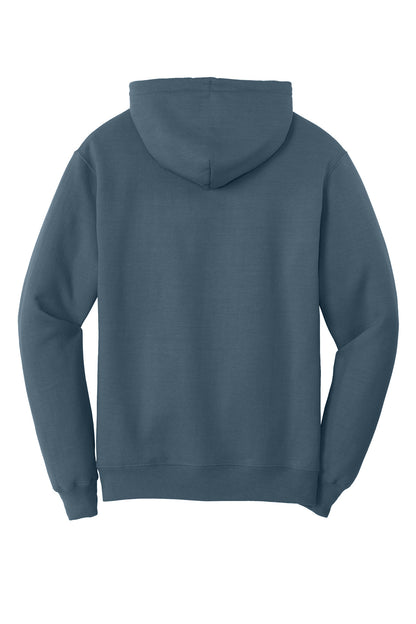 Rear View of Steel Blue Port & Co Core Fleece Pullover Hooded Sweatshirt. PC78H