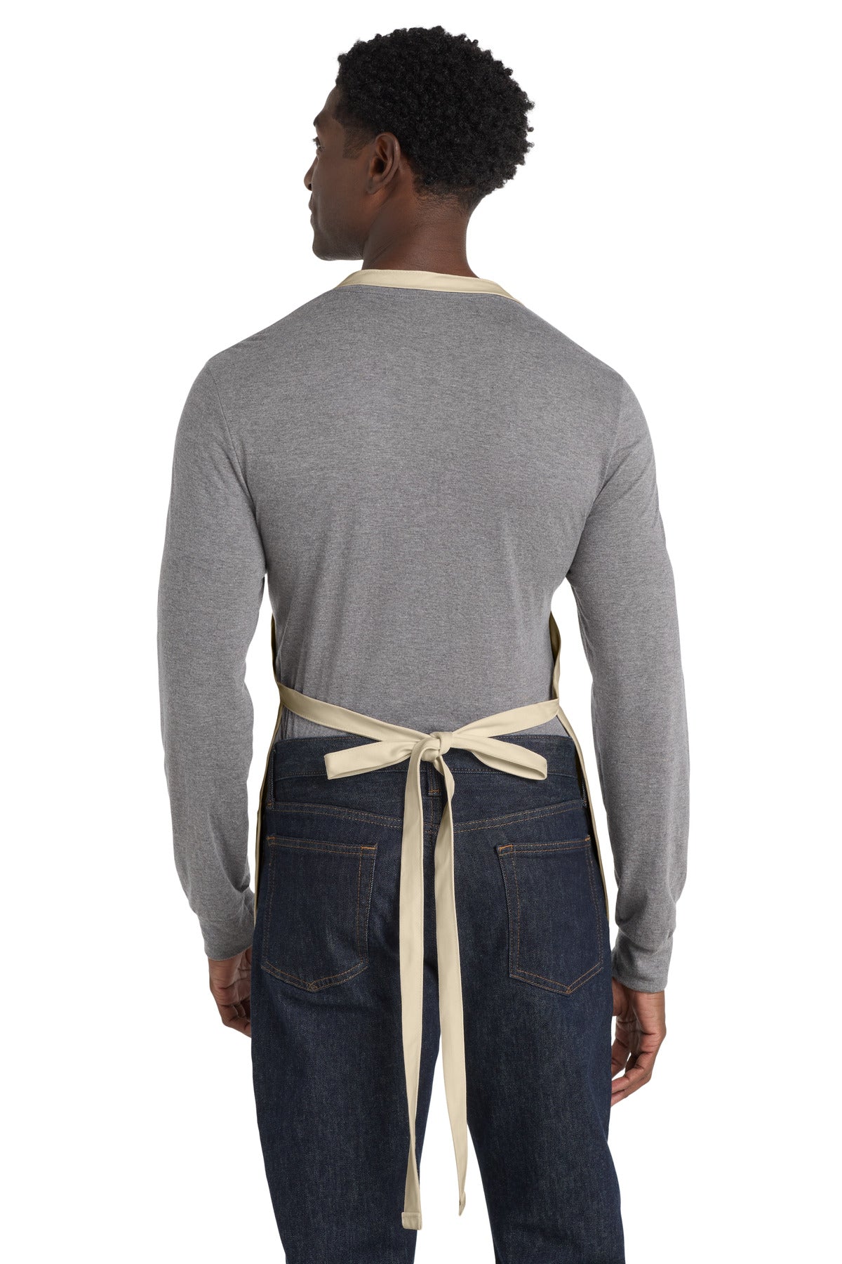 Rear View of Stone Port Authority Medium-Length Apron with Pouch Pockets. A510 plain