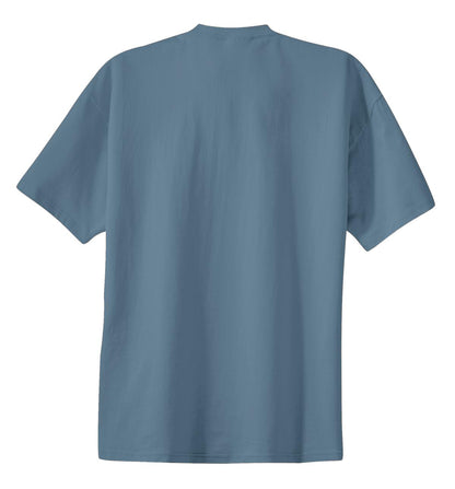 Rear View of Stonewash Blue Port & Co Essential Tee. PC61 plain