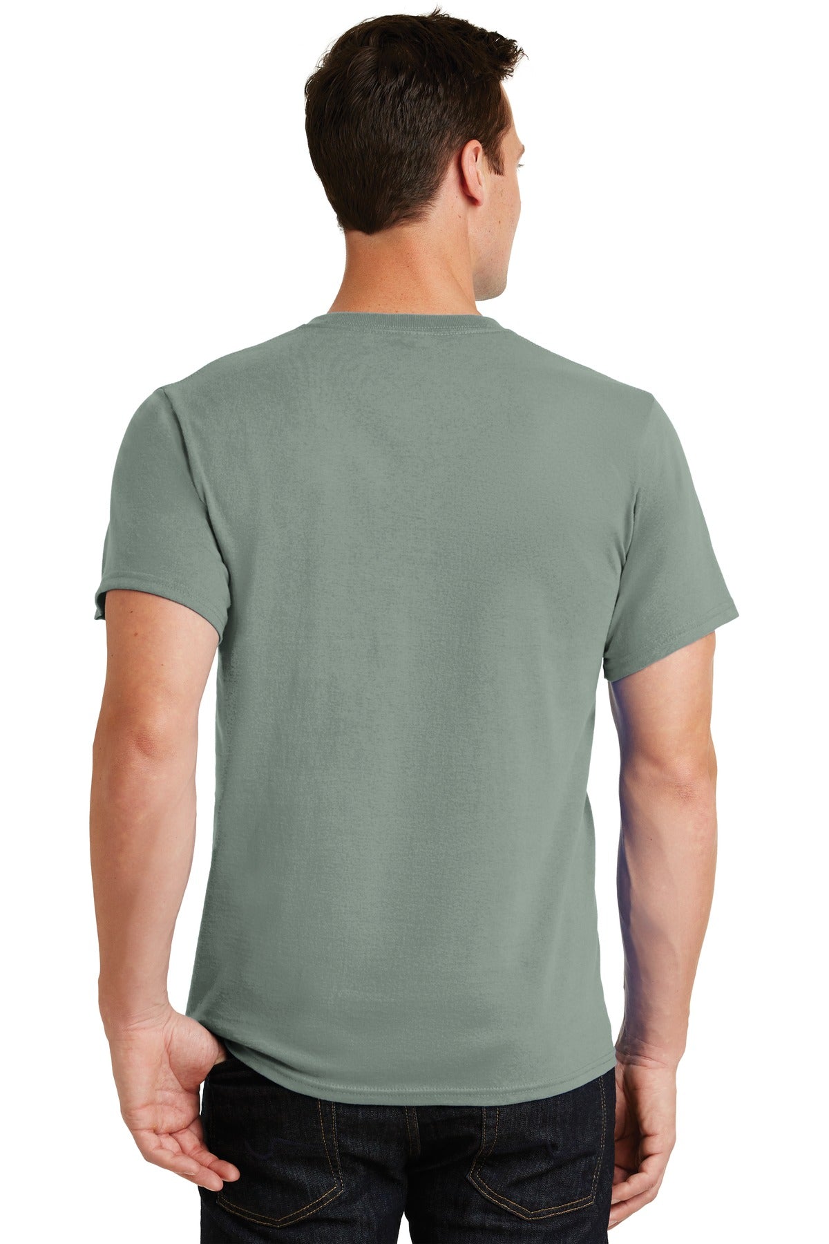 Rear View of Stonewash Gree Port & Co Essential Tee. PC61 plain