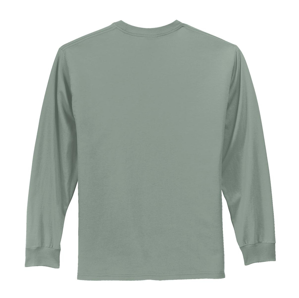 Rear View of Stonewash Gree Port & Co Long Sleeve Essential Tee. PC61LS plain
