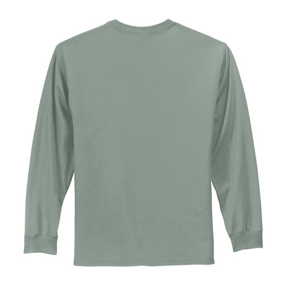Rear View of Stonewash Gree Port & Co Long Sleeve Essential Tee. PC61LS plain