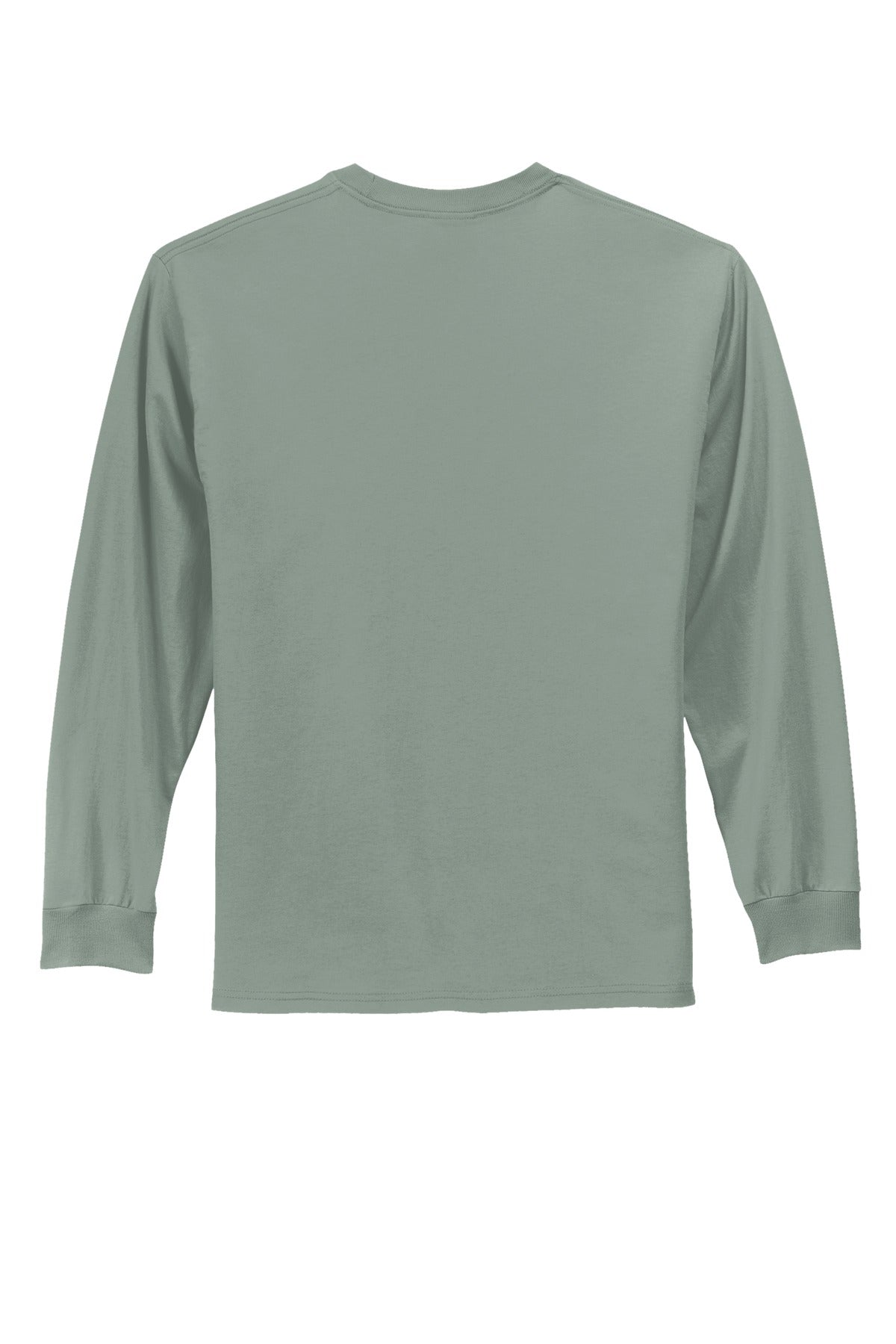 Rear View of Stonewash Gree Port & Co Long Sleeve Essential Tee. PC61LS plain