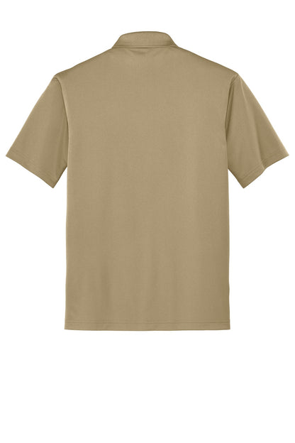 Rear View of Tan CornerStone Micropique Gripper Polo. CS421 plain