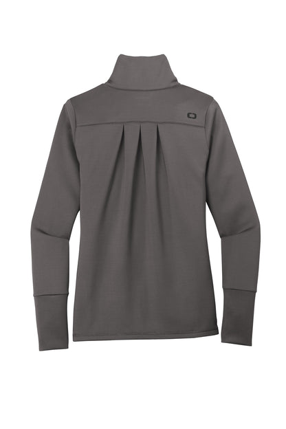 Rear View of Tarmac Grey OGIO Women's Modern Performance Full-Zip. LOE703 plain