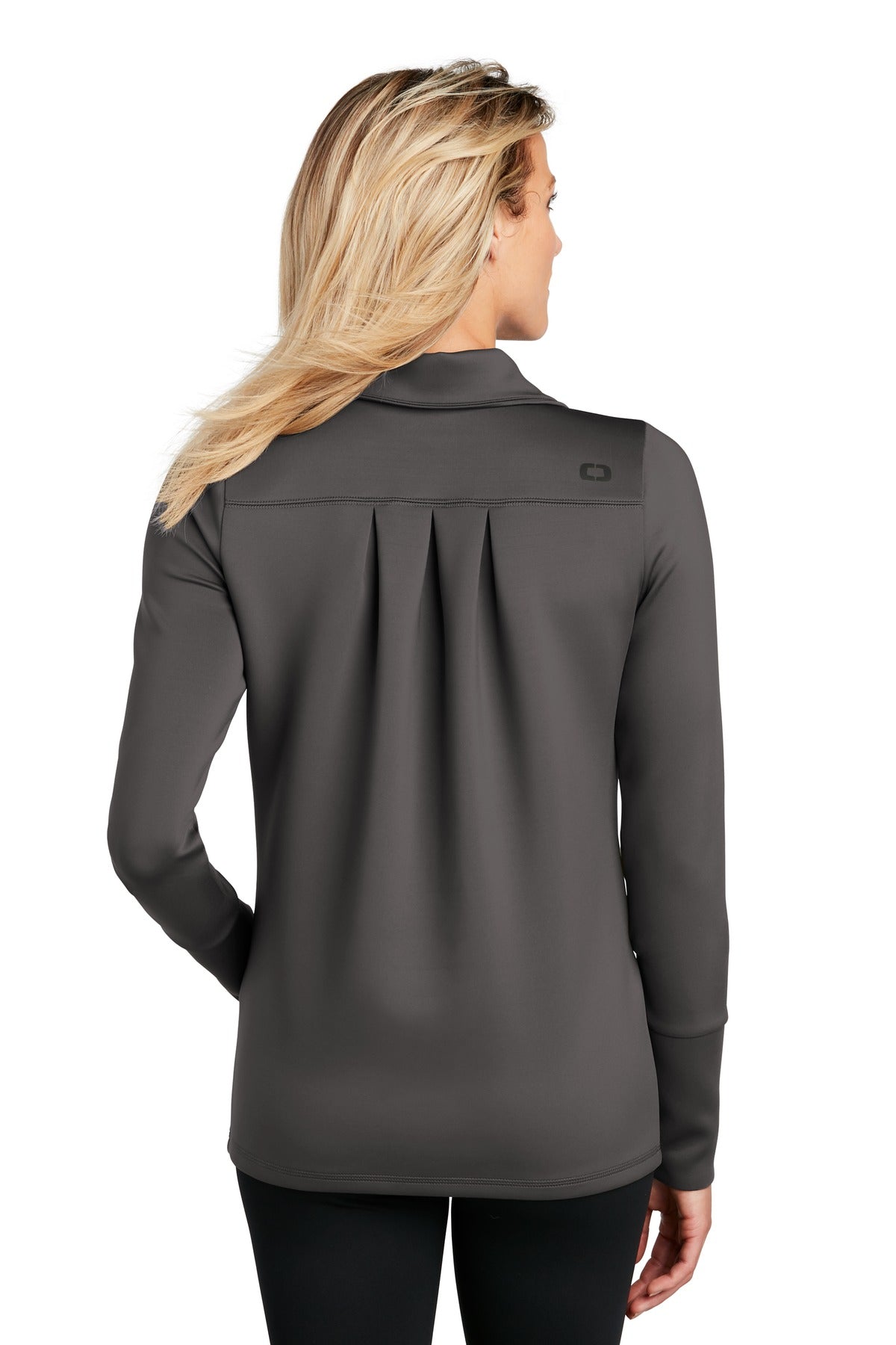 Rear View of Tarmac Grey OGIO Women's Modern Performance Full-Zip. LOE703 plain